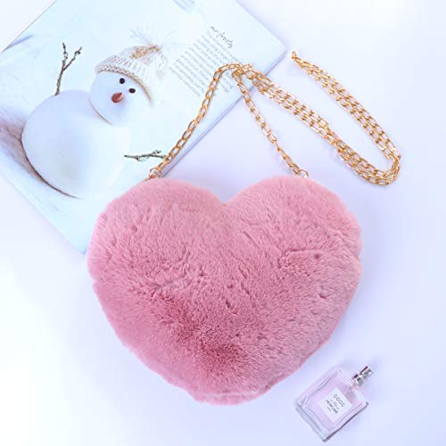 Heart Shaped Clutch Purse Heart Purse Faux Fur Shoulder Bag Crossbody Bag Fluffy Handbag Fuzzy Purses For Women #TOP3