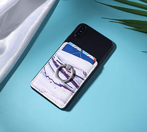 2Pack-Adhesive-Phone-PocketCell-Phone-Stick-On-Card-Wallet-SleeveCredit-CardsID-Card-Holder-with-3M-Sticker-for-Back-of-iPhoneAndroid-and-All-Smartphones-Sand-Marble-Purple-with-Ring