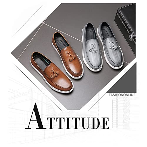 Men's Polished Leather Slip-On Casual Loafers with Tassel Fashion Round Toe Comfort Non-Slip Thick Sole Business Dress Flat Penny Loafer for Work Driving4