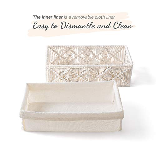 Mkono Macrame Storage Baskets For Organizing Boho Decor Bins With Removable Cloth Liner For Countertop Round Paper Toilet Tank Shelf Cabinet Organizer For Bedroom Nursery Living Room, Set Of 2, Ivory #TOP5