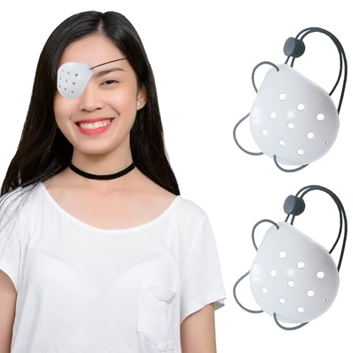 2Pcs Transparent Eye Shield After Cataract Surgery Comfortable Shield Prevent Rubbing and Allow Airflow to Pass with Extended Elastic Strap Suitable for Everyone Breathable Post-Op Patch 3D(White)