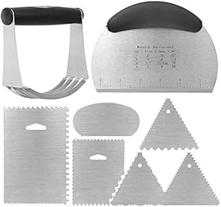 Dough Blender, Bench Scraper and 6Pcs Cake Scraper Total of 8 pcs, WOVTE Stainless Steel Dough Scraper Cake Edge Scrappers Pastry Blender Durable Baking Dough Tools