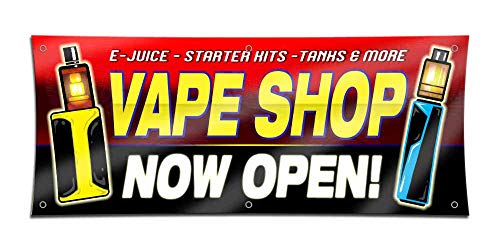 Vape Shop Now Open Banner (2ft X 5ft) Yellow Sign Advertisement Display Accessories