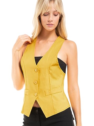 Design by Olivia Women's Dressy Casual Versatile Racerback Vest Tuxedo Suit Waistcoat Yellow XS