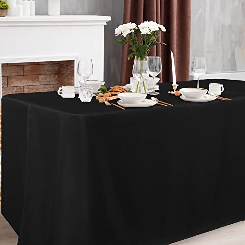 Obstal 2 Pack Black Tablecloth Fitted Table Clothes For 6 Foot Rectangle Tables - Water Resistant Washable Fabric Polyester Rectangle Table Cover For Outdoor/Indoor Uses（72L X 30W X 30H Inches, Black） #TOP1
