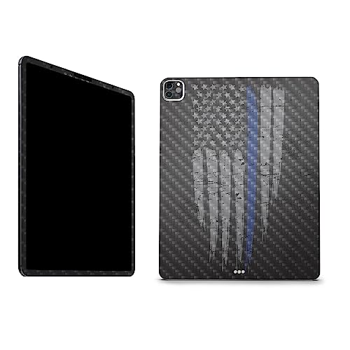 Image of MightySkins Carbon Fiber Skin Compatible with Apple iPad Pro 12.9 inch M2 6th Gen (2022) Full Wrap Kit - Thin Blue Line | Protective Durable Textured Carbon Fiber Finish | Easy to Apply | Made in The USA