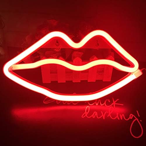 Lips Shaped Neon Signs Led Romantic Art Decorative Neon Lights Wall Decor for Christmas Gift Studio Party Kids Room Living Room Wedding Party Decoration Red
