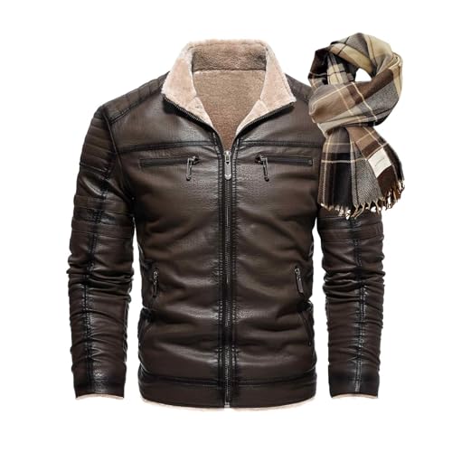 Blouson Aviateur Doublure Chaude de vol Pilote Effet Vintage Veste en Cuir de Moto Homme Epaisse l'hiver avec Un Col Montant Vintage (Vintage Brown,XL)