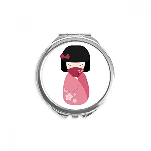 Miroir de poche rose kimono de maquillage à la main portable rond motif sakura japon