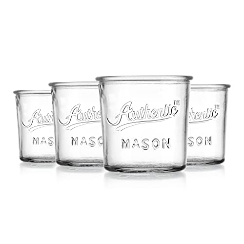 Glaver's Embossed Vintage Drinking Glasses Set Of 4 Authentic Mason Vintage Glassware - 12 Oz. Clear Glass Tumblers For Cocktails, Water, And Juice. #TOP2
