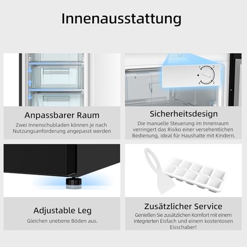 CHiQ 85L Gefrierschrank, 4 Sterne Schnellgefrieren(-24°C) |EEK C, 103kWh/Jahr, 39dB ultraleise| 845mm H,umkehrbare Tür｜Kleiner Tiefkühlschrank, CSD95BC