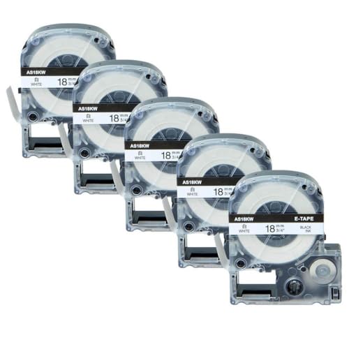 5PK SS12KW���x���e�[�v9mm 12mm 18mm 24mm��SC12YW���x���ƌ݊����̂���LW-300 LW-400���x�����[�J�[�̌݊����̂��锒���e�[�v�ō������[�N(5PK Black on White)