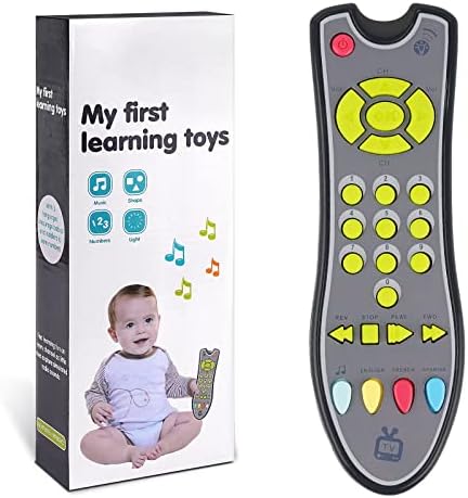 POYAMOC TV Remote Control Toy/Musical Play with Light and Sound/for 6 Months+ Toddlers Boys or Girls Preschool Education/Three Language Modes: English, French and Spanish/Black Body,(Colored Buttons)