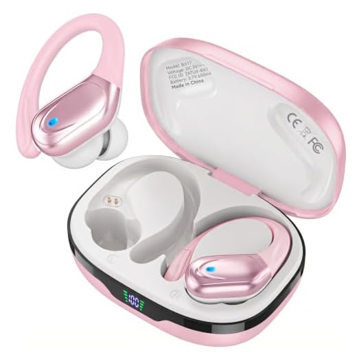 HAOYUYAN Wireless Earbuds, Sports Bluetooth Headphones, 80Hrs Playtime Ear Buds with LED Power Display, Noise Canceling Headset, IPX7 Waterproof Earphones for Workout/Running (Pink)