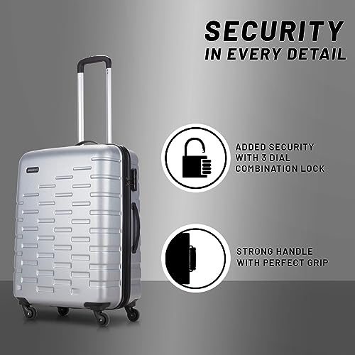 Image of Aristocrat Fencer Medium Size Check-in Hard Luggage (65cm) | Tough ABS Luggage Trolley with 4 Wheels, Full Fabric Convipack and Secured Combination Lock | Silver | Tough and Durable | Unisex