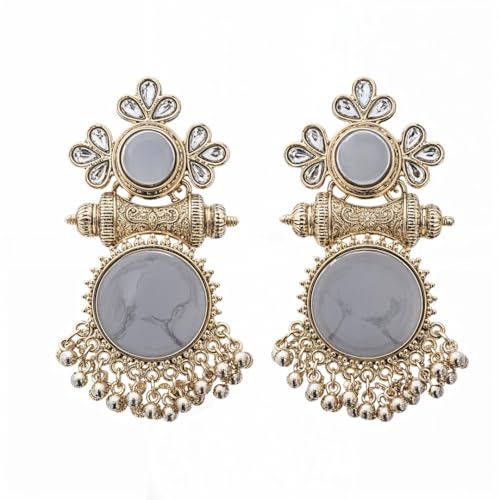Image of Premium Oxidized Gold Chunky Jhumki Earrings for Women - Heavy Statement Jhumka with Long Chain & Ghungroo Drops | Anti-Tarnish Hypoallergenic Mirror Finish | Bridal, Navratri, Garba, Diwali