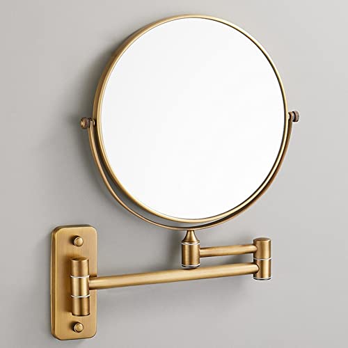 Espejo de maquillaje montado en la pared, espejo de aumento 3X de doble cara, altura ajustable, extensible de 8 pulgadas para tocador de baño, base redonda dorada