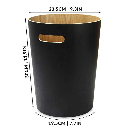 Papelera de madera - Negro | Papeleras de reciclaje para oficina y dormitorio | Cesta de papel debajo del escritorio | Cubo de basura pequeño para salón | Asas de transporte | M&W