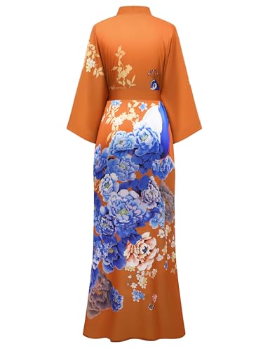Image of PRODESIGN Kimono Robe for Women - Long Satin Sleepwear Silky Kimono Cover-Up Nightgown Japanese Bathrobe Loungewear Blouse