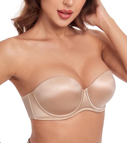 HACI Push up Strapless Bra Thick Padded Demi Underwire Add a Cup Convertible Straps Tshirts Multiway4