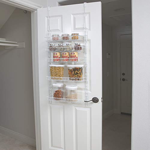 Smart Design Over The Door Adjustable Pantry Organizer Rack w/ 5 Adjustable Shelves - Small 51 Inch - Steel Construction w/ Hooks & Screws - for Cans, Food, Misc. Item - Kitchen [White] - Thumbnail 2