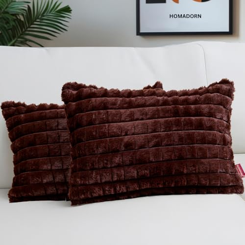 Image of HOMADORN Luxury Plush Fur Reversible Cushion Cover Ultra Soft & Cozy (Pack of 2)