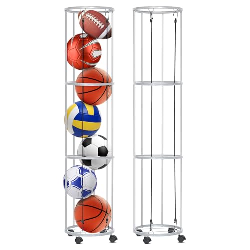 Rolitwils Roliwils Basketball Holder Ball Rack, 2-in-1 wall mount or mobile with wheels | multi-sport ball storage for garage/indoor/outdoor | quick access | 13