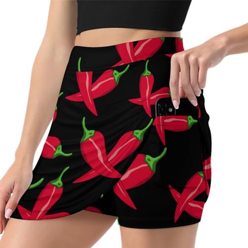 Chili Pepper Cross Women's Skorts Casual Tennis Skirts with Pockets Mini Athletic Shorts L