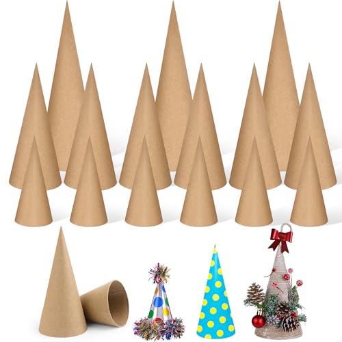 15PCS Paper Mache Cone Open Bottom, Luxiv 3P 13.75x5 in,