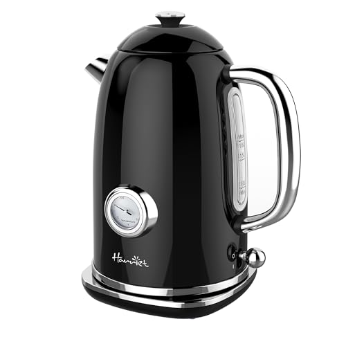 Harriet Electric Kettle, 1.8L Retro Electric Tea Kettle with Thermometer, 1500W Stainless Steel Hot Water Kettle Electric with LED Indicator, Fast Boiling, Cordless, Auto Shut-Off, Black