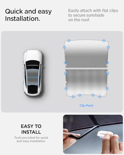 Spigen Tesla Model Y Juniper (Nur Premium & Performance 2025 2026) Cryo Dachsonnenschutz【2 Stück】 Autosonnenblende & UV-Strahlenschutz, Faltbares Design, Dachzubehör - Grau