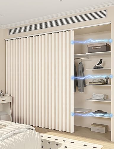 Aeovot Rideau Armoire Dressing Rideau Cache Placard sur Mesure avec Rail Coulissant - Meuble Rideau Cuisine Imperméable Anti-Poussière Rideaux D'armoires...