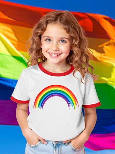 Image of Ithalt Kids Pride Shirts for Girls Boys LGBTQ Tshirt Rainbow Graphic Tee Shirt Litter Girls LGBT Gay Pride Tops 5-14y