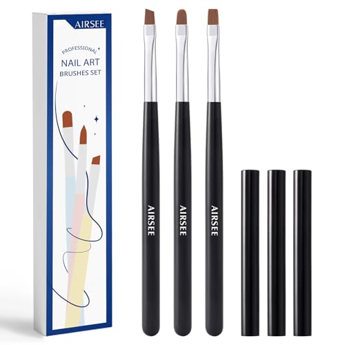 AIRSEE Nail Art Clean Up Brushes for Nail,3 PCS Flat/Oval/Fine Angle,Black