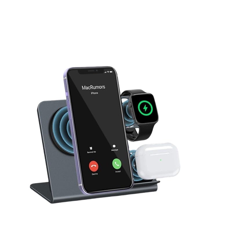 Magnetic 3-in-1 Wireless Charger for iPhone, AirPods, Apple Watch, Wireless Charging, Mobile Phone Holder, Black