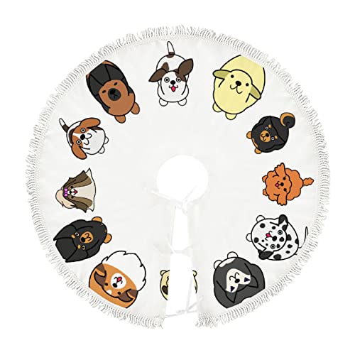 Xollar Xmas Tree Skirts Large 48" Dogs In Circle, Indoor Outdoor Christmas Decorations Tree Mat For Winter Party Holiday New Year With Tassels #TOP12