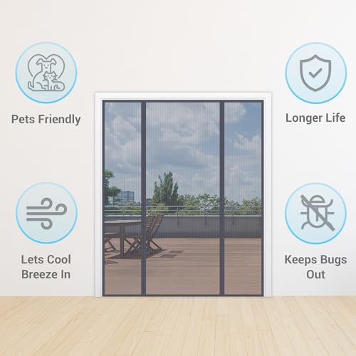 TheFitLife Fiberglass Magnetic Screen Door - Heavy Duty Mesh with Full Frame Hook and Loop Powerful Magnets That Closure Automatically, Door Screen Mesh Net