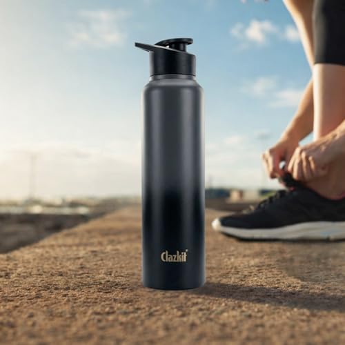 Image of Clazkit Dual Colored Stainless Steel Water Bottle |ISI Certified Leakproof,Durable for School Kids, Fridge, Sports, Gym, Yoga & Office - Easy to Clean & Reusable-1000ml - Set of 3 -Black