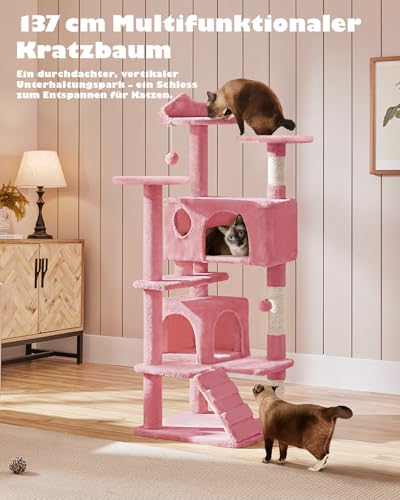 Yaheetech Kratzbaum 139 cm – 3 Plattformen, 2 Höhlen – Bild 2