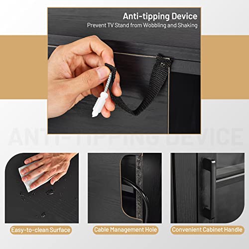 Costway Electric Fireplace Tv Stand For Tvs Up To 65 Inches, Tv Console With Remote Control, Adjustable Flame And Shelves, Farmhouse Media Entertainment Center For Living Room Bedroom (Black) #TOP5