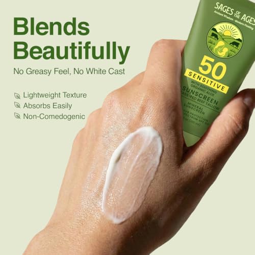 Image of Grass-Fed Tallow Mineral Sunscreen SPF 50 - No White Cast, Non-Nano Zinc Oxide, Reef Safe UVA /UVB, Water Resistant 80 Min, Moisturizing & Soothing with Aloe Vera, Face & Body