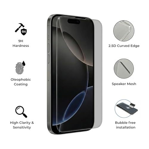 Image of ArmorGlass Borderless Privacy Tempered Glass compatible with iPhone 15 Pro Screen Protector, 9H Hardness, 2.5D Curved Edge, Oleophobic Coating