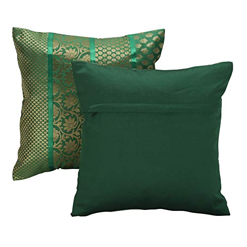 Image of Home Decor Decorative Heavy Brocade Banarsi Silk Cushion Covers Pillowcase 16 inch Rajasthani Diwan Living Room Sofa Settee Couch Cushion Pillow 40 x 40 cm (Green, 5)
