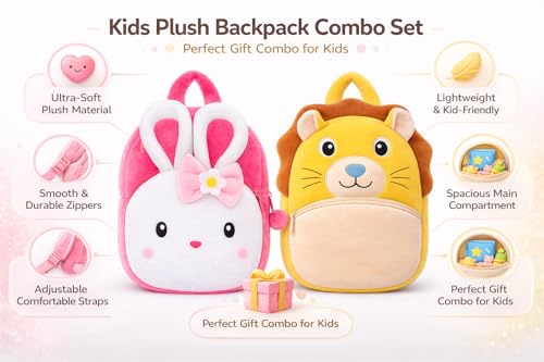 Image of Cartoon Plush Kids School Bag 2-6 Years | Soft Toy Backpack for Boys & Girls | Toddler Nursery Preschool Bag | Lightweight Adjustable Straps