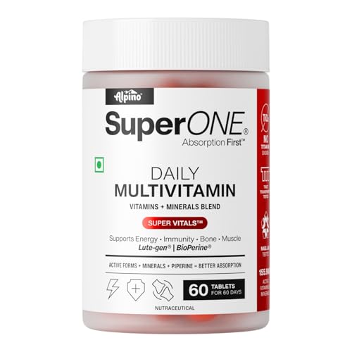 Image of Alpino SuperONE Daily Multivitamin Tablets | Vitamins & Minerals with Zinc, Iron, Vitamin C, D & B-Complex | Energy, Immunity & Bone Support | 60 Tablets