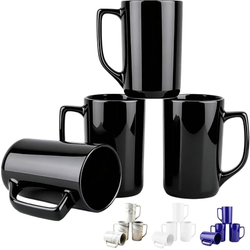 Set de 4 Mugs Grandes de Café 16 oz en Porcelana Negra