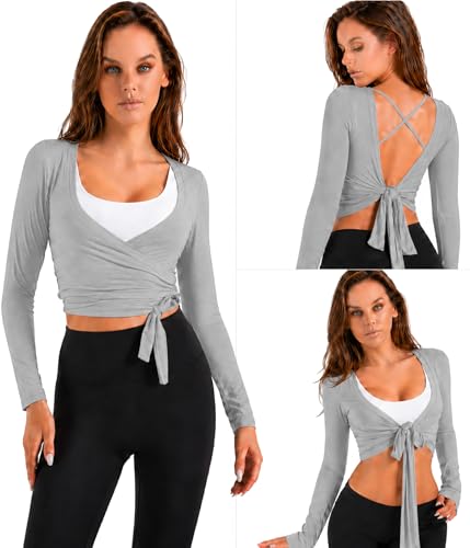 Image of Women Tie Front Shrug Long Sleeve Bolero Cardigan Lightweight Casual Tops