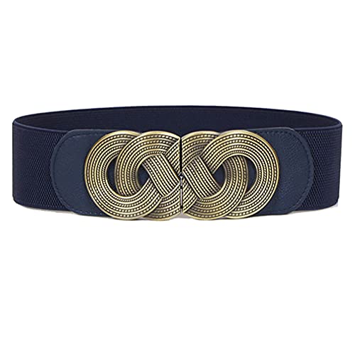 Jungerhouse Vintage Ceintures Femmes Large Élastique Métal Emboîtement Boucle Ceinture pour Décoration de Robe (Bleu Marin) Cover