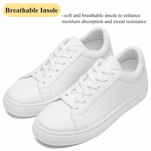 Fashion Sneakers for Men and Women, White PU Leather Sneakers Non-Slip Breathable Lace Up Casual Walking Shoes4