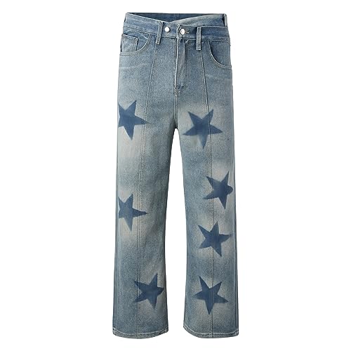 Mens Y2K Jeans Baggy Star Graphic Straight Leg Casual Denim Pants with Pockets Fashion Hip Hop Streetwear2